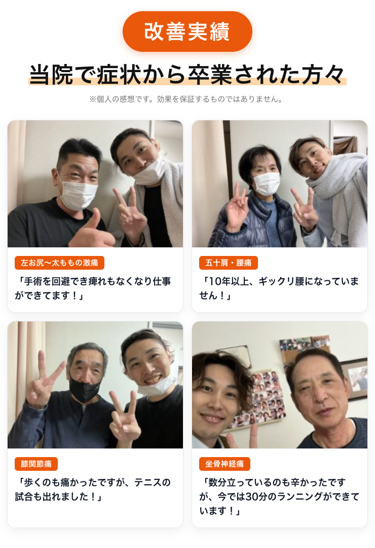 当院で症状から卒業された方々 | 堺市の痛み専門整体 メリとハリ